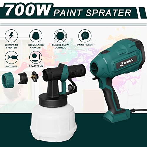 WIBENTL Paint Sprayer, 700W HVLP Electric Spray Paint Gun, with 6 ...