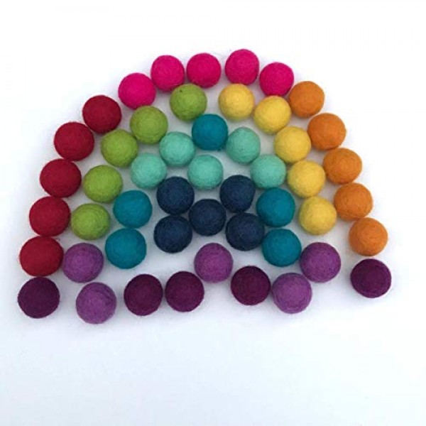 Wildflower by Hu Hands Rainbow Party - 100% Handmade Wool Felt Pom Poms - (50) Pure New Zealand Wool Felt Balls - DIY Pompoms