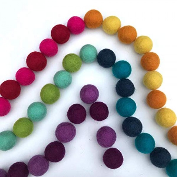 Wildflower by Hu Hands Rainbow Party - 100% Handmade Wool Felt Pom Poms - (50) Pure New Zealand Wool Felt Balls - DIY Pompoms