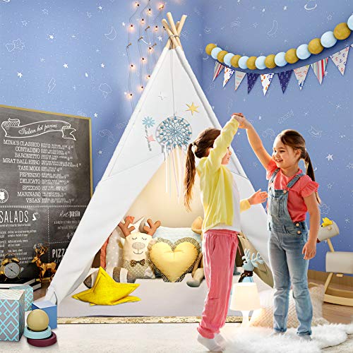 Teepee Play Tent for Kids with Gifts Star Lights, Coloured Flag, F...