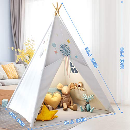 Teepee Play Tent for Kids with Gifts Star Lights, Coloured Flag, F...