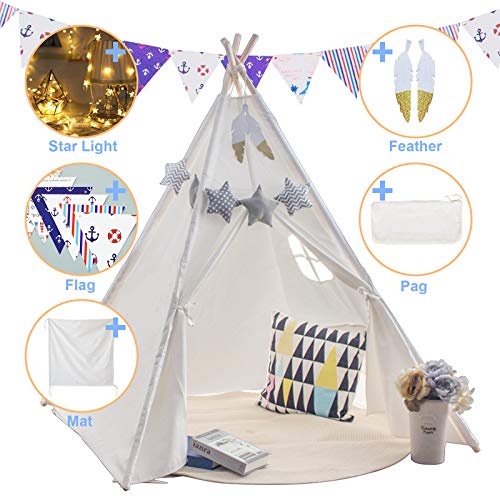 Teepee Play Tent for Kids with Gifts Star Lights, Coloured Flag, F...