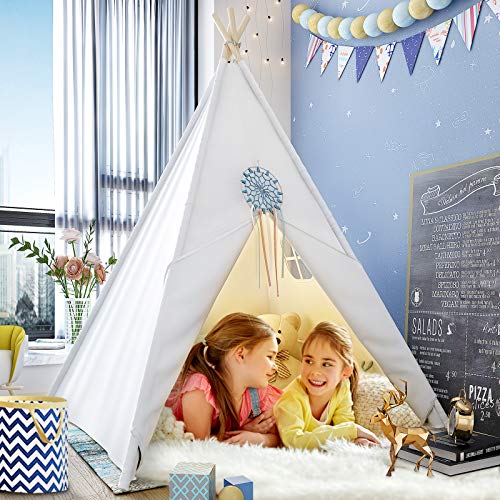 Teepee Play Tent for Kids with Gifts Star Lights, Coloured Flag, F...