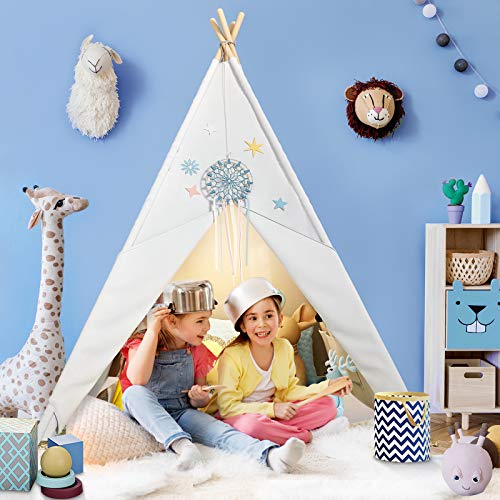Teepee Play Tent for Kids with Gifts Star Lights, Coloured Flag, F...