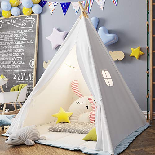 Teepee Play Tent for Kids with Gifts Star Lights, Coloured Flag, F...