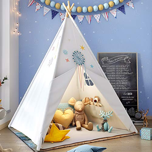 Teepee Play Tent for Kids with Gifts Star Lights, Coloured Flag, F...