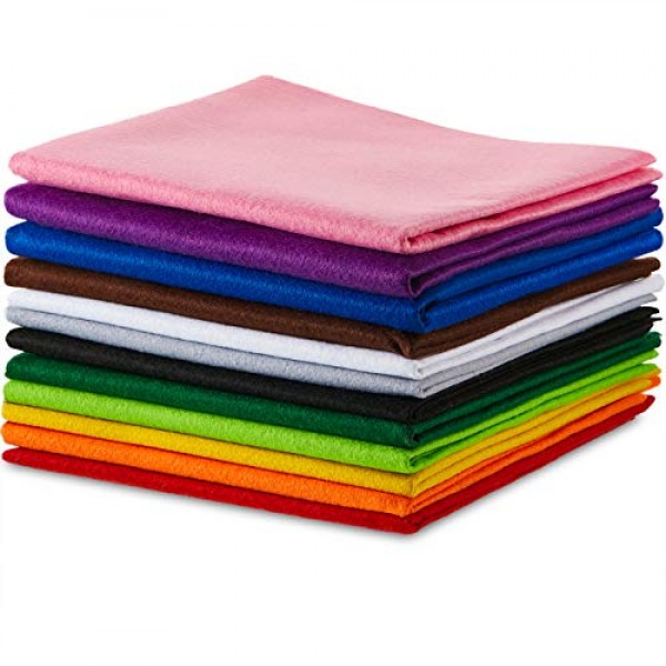 12 Color Large Felt Fabric Sheets, Assorted Color Acrylic Felt Pac...
