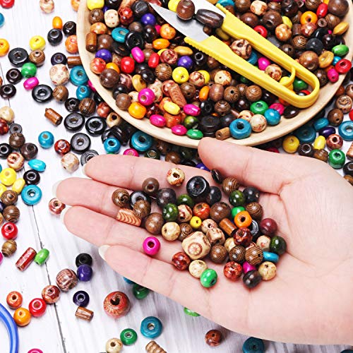 1300 Pieces Wooden Beads Set Includes Printed Wooden Beads Loose W...