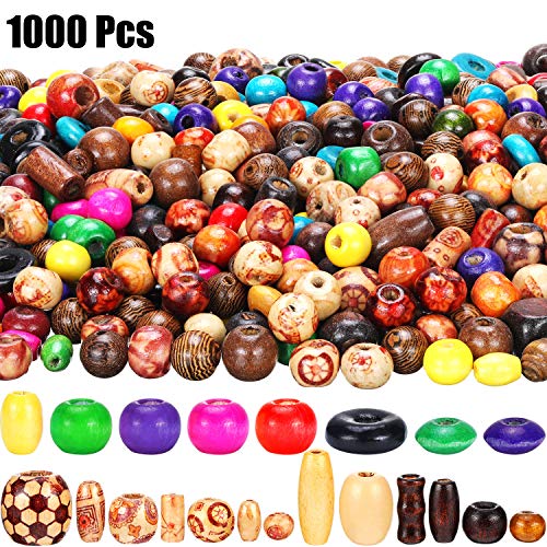 1300 Pieces Wooden Beads Set Includes Printed Wooden Beads Loose W...
