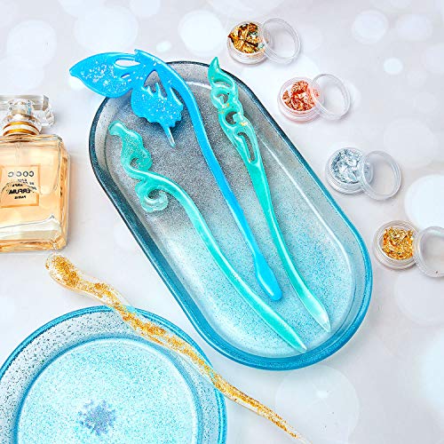 16 Pieces Silicone Hairpin Molds and Foil Flakes Set, Resin Hair S...