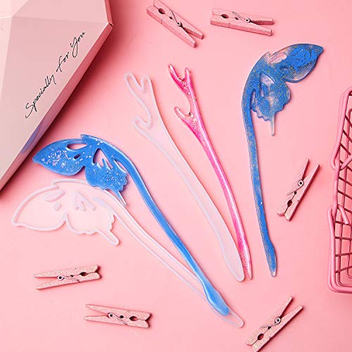 16 Pieces Silicone Hairpin Molds and Foil Flakes Set, Resin Hair S...