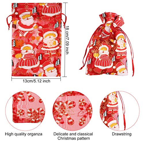 55 Pieces Christmas Organza Bags Red White Silver Snowflakes Organ...