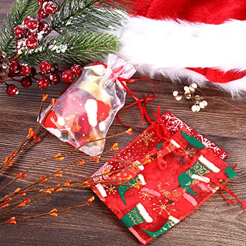 55 Pieces Christmas Organza Bags Red White Silver Snowflakes Organ...