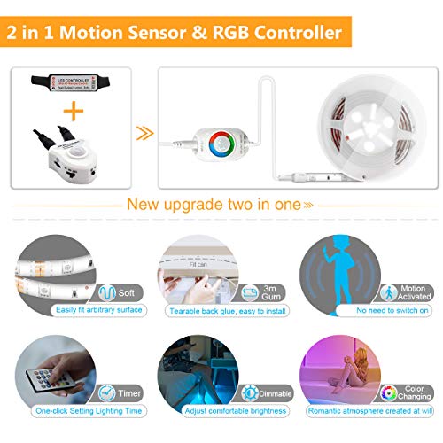 Under Bed Light, WILLED RGB Color Changing 5ft LED Strip with Moti...