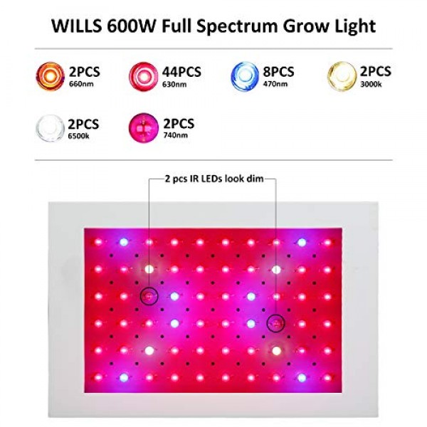 WILLS Upgraded Full Spectrum Led Grow Light 600W Veg&Bloom Double ...