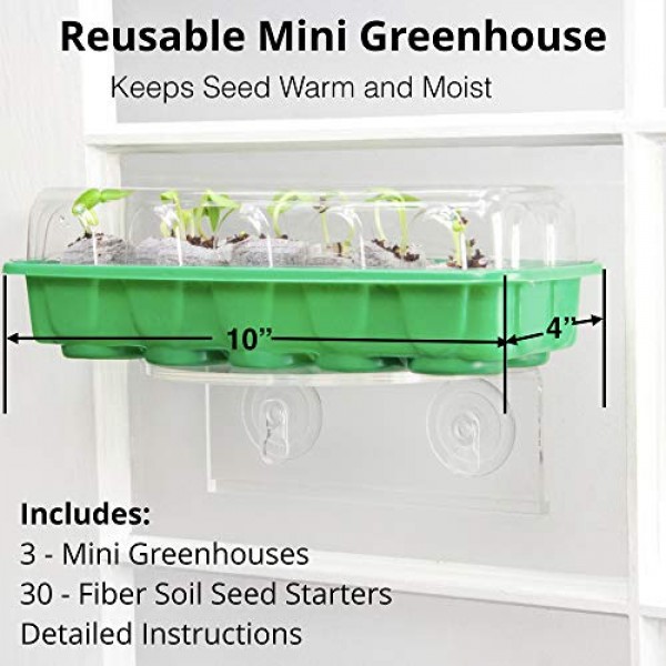 Seed Starting Kit - Complete Supplies - 3 Mini Sturdy Greenhouse T...