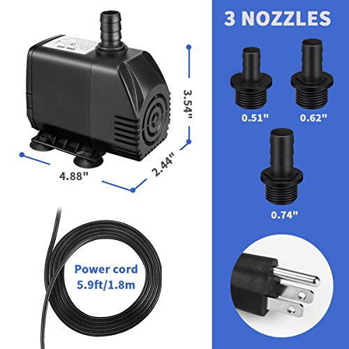 Winkeyes 800GPH Fountain Pump, 70W Outdoor Fountain Pump with Anti...