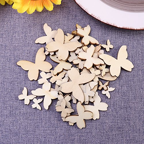 WINOMO 50pcs Mixed Size Wooden Butterfly Cutouts Craft Embellishme...