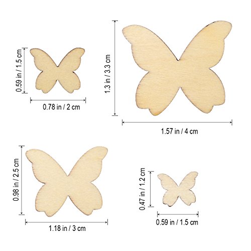 WINOMO 50pcs Mixed Size Wooden Butterfly Cutouts Craft Embellishme...