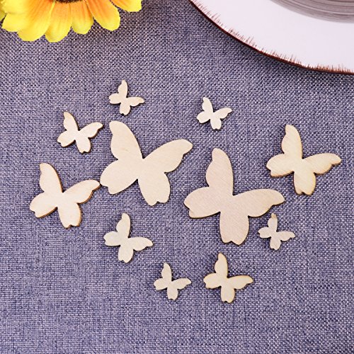 WINOMO 50pcs Mixed Size Wooden Butterfly Cutouts Craft Embellishme...