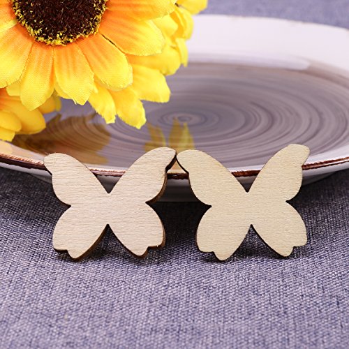WINOMO 50pcs Mixed Size Wooden Butterfly Cutouts Craft Embellishme...