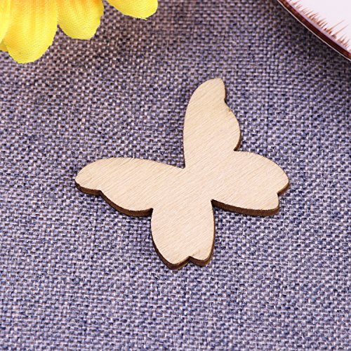 WINOMO 50pcs Mixed Size Wooden Butterfly Cutouts Craft Embellishme...