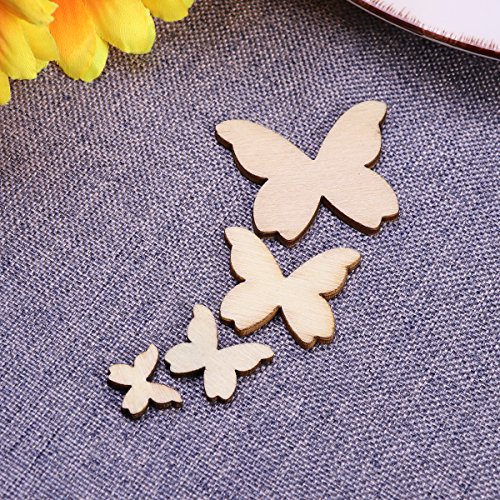 WINOMO 50pcs Mixed Size Wooden Butterfly Cutouts Craft Embellishme...