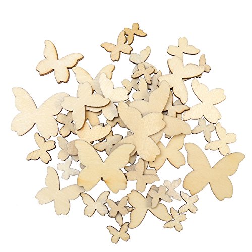 WINOMO 50pcs Mixed Size Wooden Butterfly Cutouts Craft Embellishme...