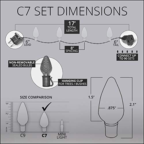 C7 Red Christmas Lights Set of 25, 17 Ft, Red LED Christmas Lights...