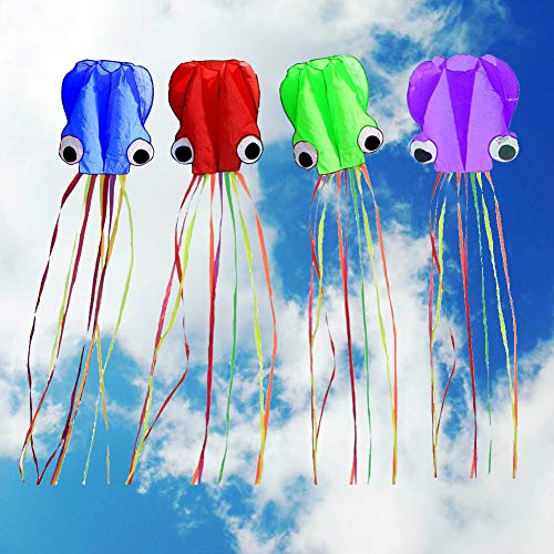 Set of 4 Large 157.5 High Cartoon Big Round Eyes Octopus Kites wi...