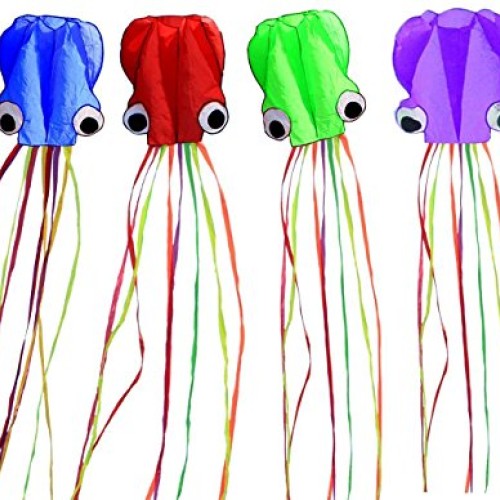 Set of 4 Large 157.5 High Cartoon Big Round Eyes Octopus Kites wi...