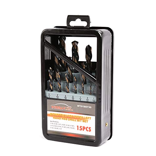Left Hand Drill Bit Set, 15 Piece | M2 HSS With Titanium Nitride C...