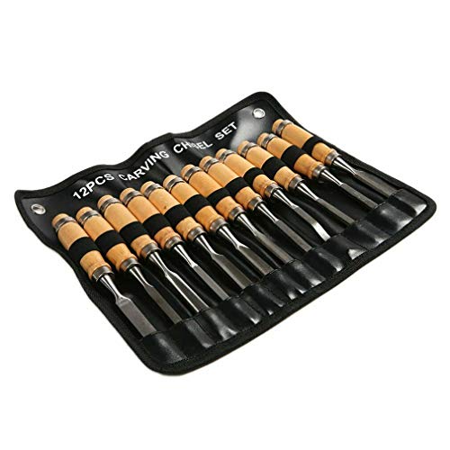 12 Piece Set Professional Wood Carving Sharp Hand Chisel DIY Tools...