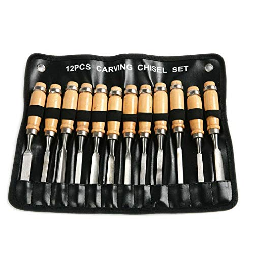 12 Piece Set Professional Wood Carving Sharp Hand Chisel DIY Tools...