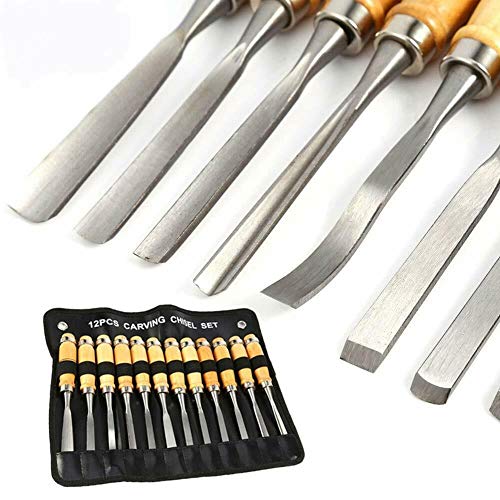 12 Piece Set Professional Wood Carving Sharp Hand Chisel DIY Tools...