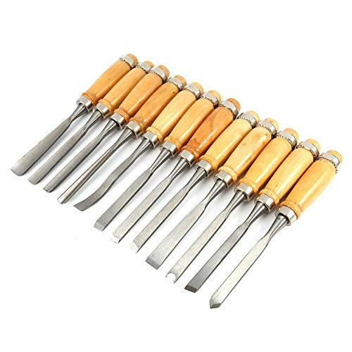 12 Piece Set Professional Wood Carving Sharp Hand Chisel DIY Tools...