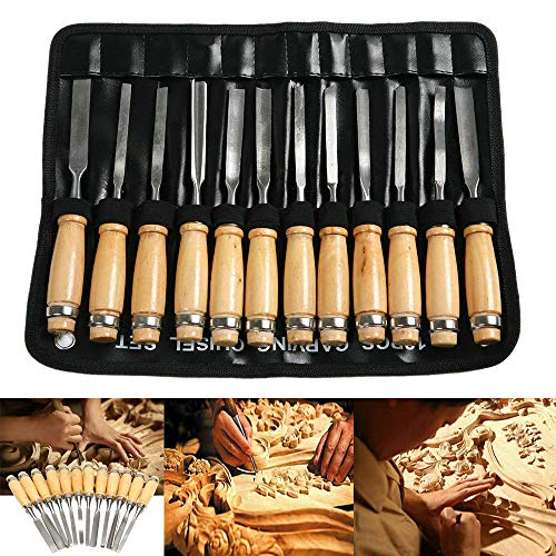 12 Piece Set Professional Wood Carving Sharp Hand Chisel DIY Tools...