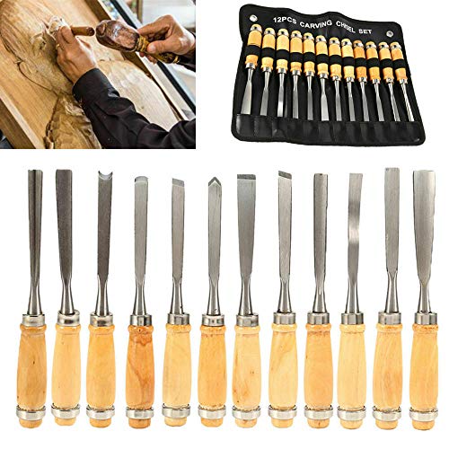 12 Piece Set Professional Wood Carving Sharp Hand Chisel DIY Tools...