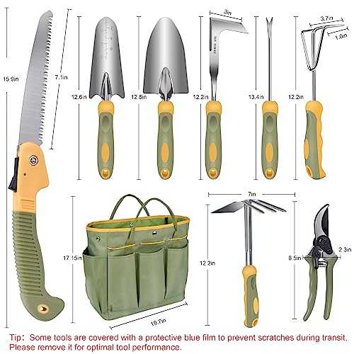 Garden Tool Set, WisaKey 9 Piece Stainless Steel Heavy Duty Green ...