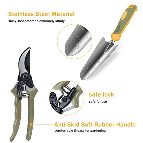 Garden Tool Set, WisaKey 9 Piece Stainless Steel Heavy Duty Green ...