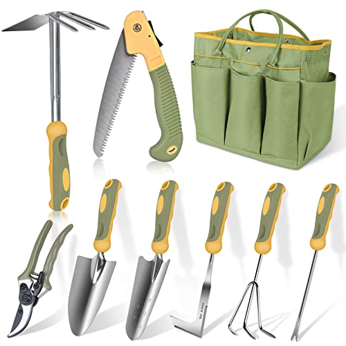 Garden Tool Set, WisaKey 9 Piece Stainless Steel Heavy Duty Green ...