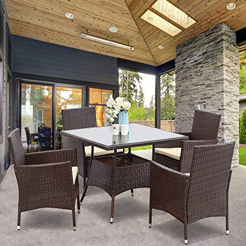 Wisteria Lane 5 Piece Outdoor Patio Dining Set, Wicker Glassed Tab...