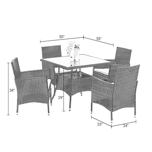 Wisteria Lane 5 Piece Outdoor Patio Dining Set, Wicker Glassed Tab...