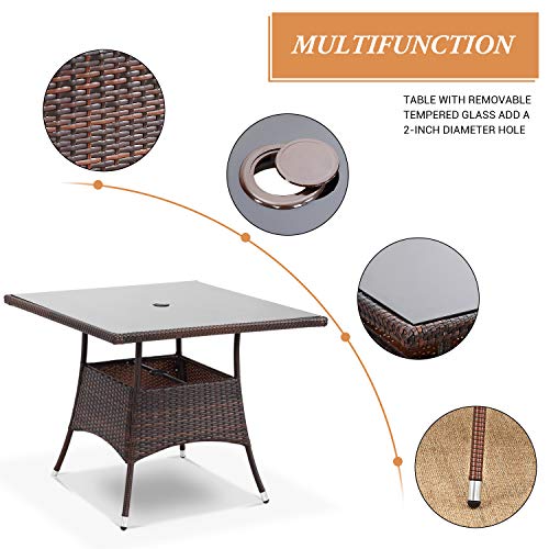 Wisteria Lane 5 Piece Outdoor Patio Dining Set, Wicker Glassed Tab...