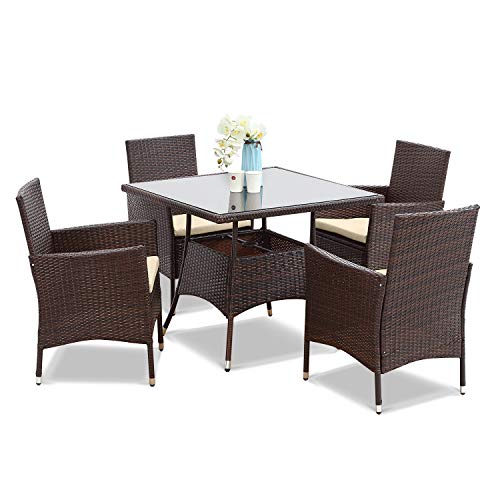 Wisteria Lane 5 Piece Outdoor Patio Dining Set, Wicker Glassed Tab...