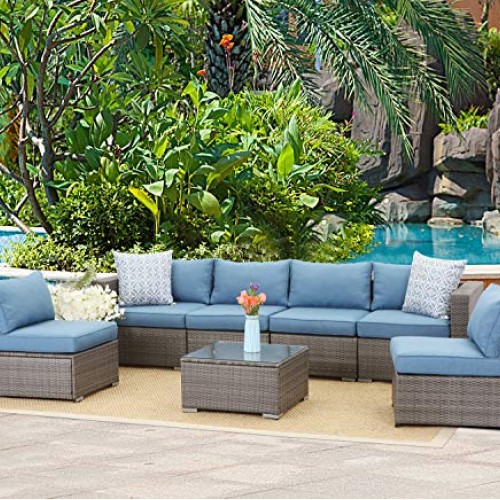 Wisteria Lane Outdoor Furniture Set, 7 PCS Patio Sectional Sofa wi...