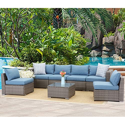 Wisteria Lane Outdoor Furniture Set, 7 PCS Patio Sectional Sofa wi...
