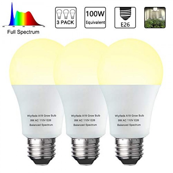 3 Pack A19 Full Spectrum LED Plant Light Bulb Indoor Grow Light Bu...