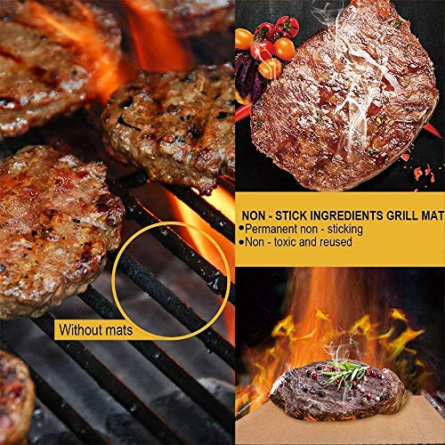 WL Copper Grill Mat Set of 3,100% Non-Stick Gold BBQ Barbecue Baki...