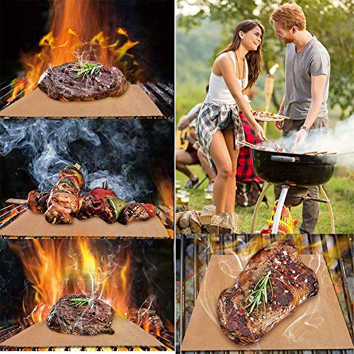 WL Copper Grill Mat Set of 3,100% Non-Stick Gold BBQ Barbecue Baki...